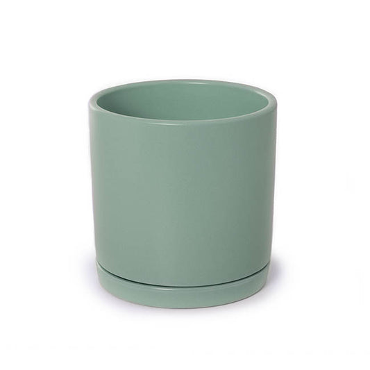 Ceramic Loreto Plant Pot & Plate Matte Sea Foam (15x15cmH)