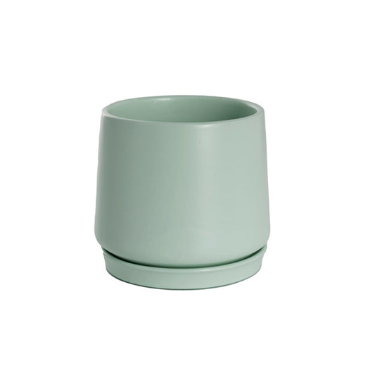 Ceramic Loreto Belly Pot & Plate Matte Sea Foam (15x14cmH)