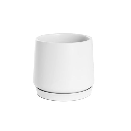 Ceramic Loreto Belly Pot & Plate Matte White (15x14cmH)