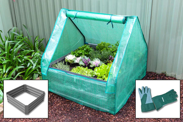 Garden bed with drop over greenhouse