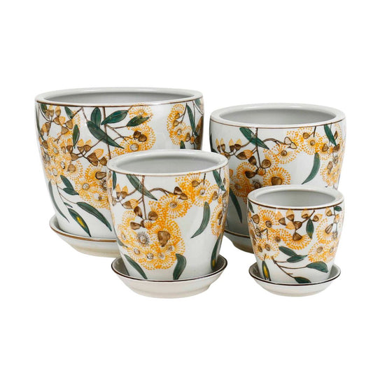 Hand Painted Yellow Blossom Pots - Various Sizes